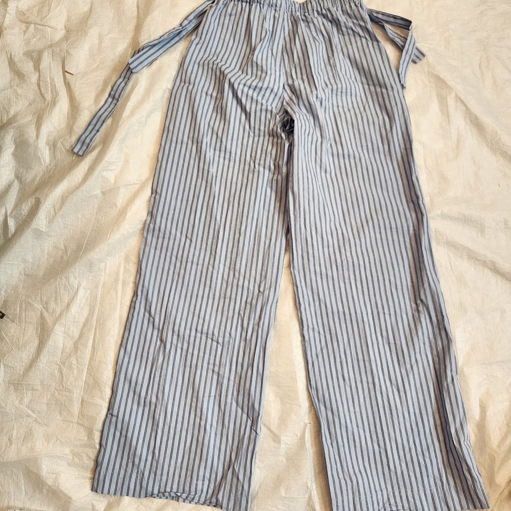 mbyM Irina-M Striped Blue 100% Cotton Wide Leg Casual Lounge Pants XS Coastal - Picture 9 of 9